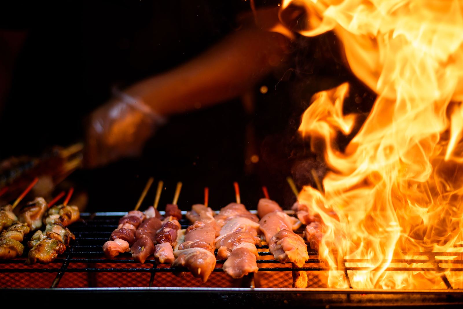 Skewers on a barbeque grill
